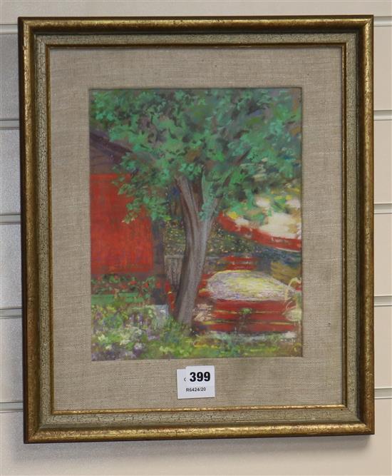 Fred Scherz, pastel, View of a garden, inscribed verso, 28 x 23cm